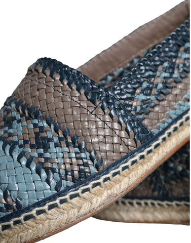 Dolce & Gabbana Blue Gray Woven Leather Buffalo Espadrille Shoes - Retail Flare