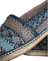 Dolce & Gabbana Blue Gray Woven Leather Buffalo Espadrille Shoes - Retail Flare