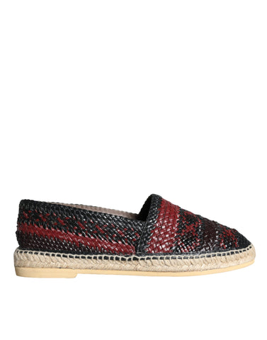 Dolce & Gabbana Black Maroon Woven Leather Buffalo Men Espadrille Shoes - Retail Flare
