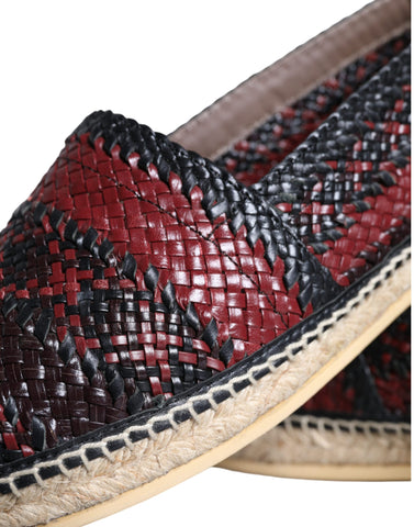 Dolce & Gabbana Black Maroon Woven Leather Buffalo Men Espadrille Shoes - Retail Flare