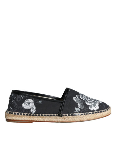 Dolce & Gabbana Black Floral Cotton Leather Espadrilles Shoes - Retail Flare