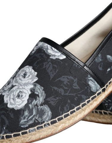Dolce & Gabbana Black Floral Cotton Leather Espadrilles Shoes - Retail Flare