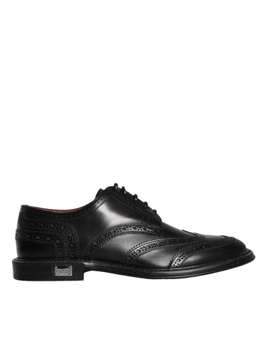 Dolce & Gabbana Black Leather Oxford Wingtip Formal Men Shoes - Retail Flare
