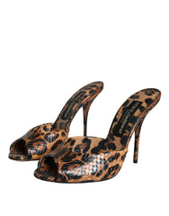 Dolce & Gabbana Brown Leopard Leather Slides Heels Sandals Shoes - Retail Flare