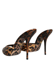 Dolce & Gabbana Brown Leopard Leather Slides Heels Sandals Shoes - Retail Flare