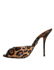 Dolce & Gabbana Brown Leopard Leather Slides Heels Sandals Shoes - Retail Flare
