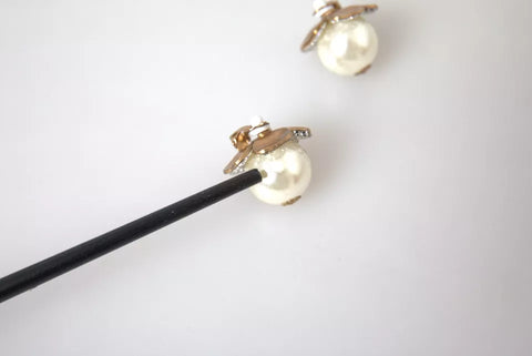 Dolce & Gabbana Gold Tone Maxi Faux Pearl Floral Clip-on Jewelry Earrings - Retail Flare
