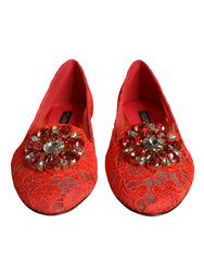 Dolce & Gabbana Coral Lace Crystal Ballet Flats Loafers Shoes - Retail Flare