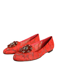 Dolce & Gabbana Coral Lace Crystal Ballet Flats Loafers Shoes - Retail Flare