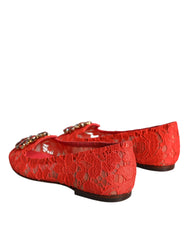 Dolce & Gabbana Coral Lace Crystal Ballet Flats Loafers Shoes - Retail Flare