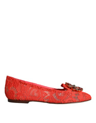 Dolce & Gabbana Coral Lace Crystal Ballet Flats Loafers Shoes - Retail Flare