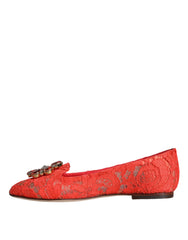 Dolce & Gabbana Coral Lace Crystal Ballet Flats Loafers Shoes - Retail Flare
