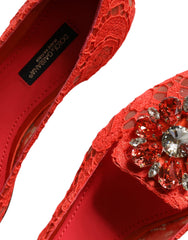 Dolce & Gabbana Coral Lace Crystal Ballet Flats Loafers Shoes - Retail Flare