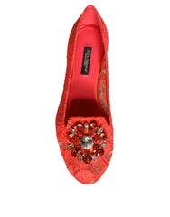 Dolce & Gabbana Coral Lace Crystal Ballet Flats Loafers Shoes - Retail Flare