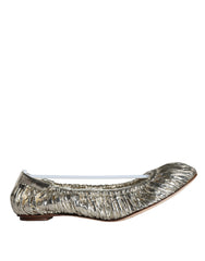Dolce & Gabbana Silver Patent Leather Scrunch Ballet Flats Shoes - Retail Flare