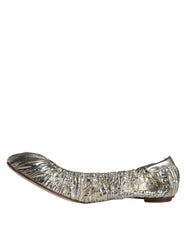 Dolce & Gabbana Silver Patent Leather Scrunch Ballet Flats Shoes - Retail Flare