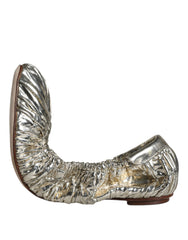 Dolce & Gabbana Silver Patent Leather Scrunch Ballet Flats Shoes - Retail Flare