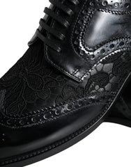 Dolce & Gabbana Black Leather Floral Lace Dress Formal Shoes - Retail Flare