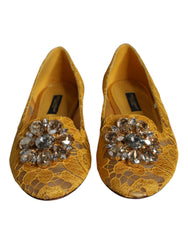 Dolce & Gabbana Mustard Lace Crystal Ballet Flats Loafer Shoes - Retail Flare