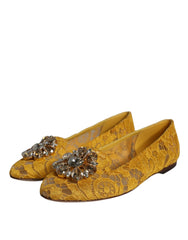 Dolce & Gabbana Mustard Lace Crystal Ballet Flats Loafer Shoes - Retail Flare