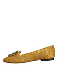 Dolce & Gabbana Mustard Lace Crystal Ballet Flats Loafer Shoes - Retail Flare