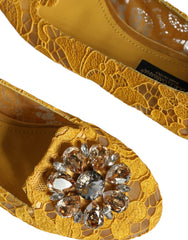 Dolce & Gabbana Mustard Lace Crystal Ballet Flats Loafer Shoes - Retail Flare