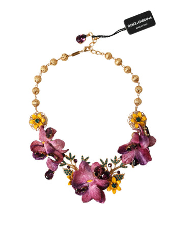 Dolce & Gabbana Gold Brass Mix Fiori Flowers Crystal Chain Necklace - Retail Flare