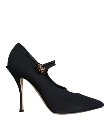 Dolce & Gabbana Black Mary Jane Jersey Crystal Pumps Shoes Dolce & Gabbana Retail Flare