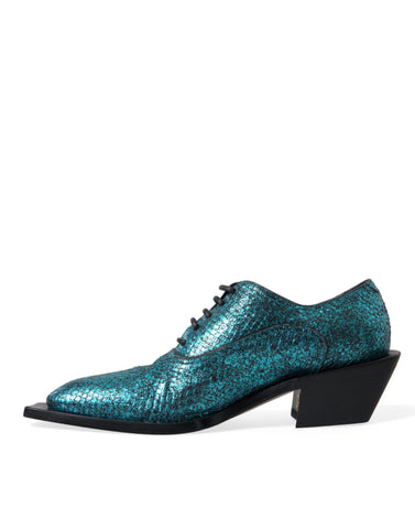 Dolce & Gabbana Blue Leather Derby Block Heels Dress Shoes - Retail Flare
