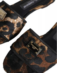 Dolce & Gabbana Brown Leopard Logo Slides Flats Sandals Shoes - Retail Flare