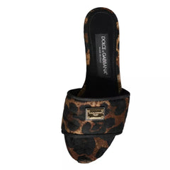 Dolce & Gabbana Brown Leopard Logo Slides Flats Sandals Shoes - Retail Flare