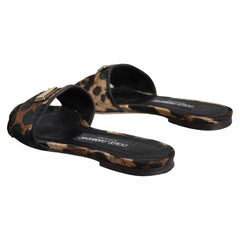Dolce & Gabbana Brown Leopard Logo Slides Flats Sandals Shoes - Retail Flare