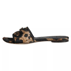 Dolce & Gabbana Brown Leopard Logo Slides Flats Sandals Shoes - Retail Flare