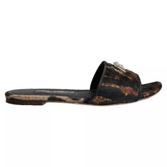 Dolce & Gabbana Brown Leopard Logo Slides Flats Sandals Shoes - Retail Flare