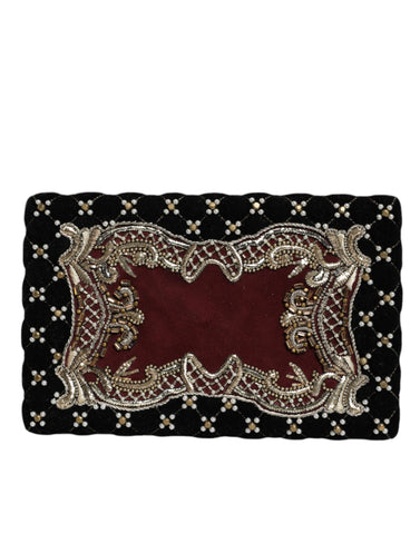 Dolce & Gabbana Bordeaux Black Velvet Gold Frame Clutch Evening Purse Bag - Retail Flare