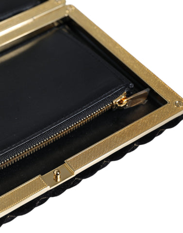 Dolce & Gabbana Bordeaux Black Velvet Gold Frame Clutch Evening Purse Bag - Retail Flare