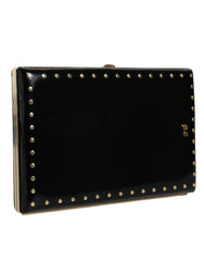 Dolce & Gabbana Black Leather Studs Gold Frame Clutch Evening Purse Bag - Retail Flare