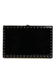 Dolce & Gabbana Black Leather Studs Gold Frame Clutch Evening Purse Bag - Retail Flare