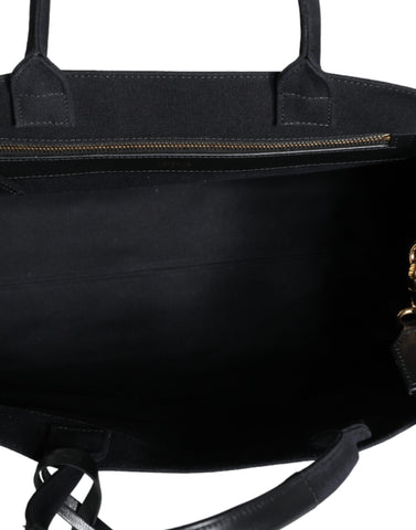 Versace Black Top Handle Canvas Leather Logo Crossbody Tote Bag - Retail Flare