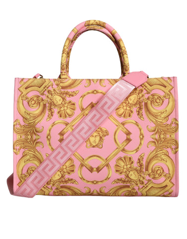 Versace Pink Printed Large Fabric Leather Shopping Tote Bag - Retail Flare