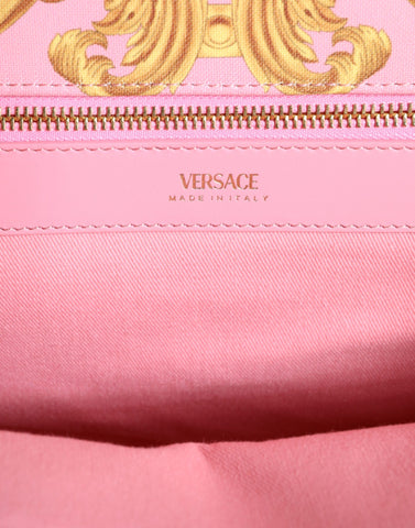 Versace Pink Printed Large Fabric Leather Shopping Tote Bag - Retail Flare