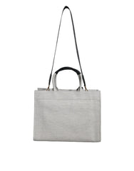 Versace White Top Handle Canvas Leather Logo Crossbody Tote Bag - Retail Flare