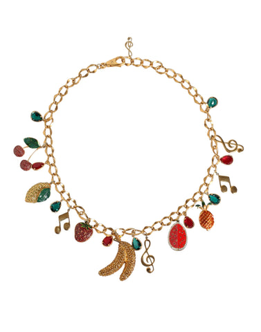 Dolce & Gabbana Gold Tone Brass Fruity Crystal Embellished Waist Chain Belt - Retail Flare