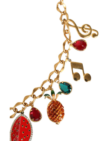 Dolce & Gabbana Gold Tone Brass Fruity Crystal Embellished Waist Chain Belt - Retail Flare