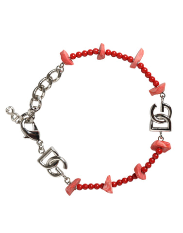 Dolce & Gabbana Silver Tone Brass Beaded Resin DG Logo Chain Bracelet - Retail Flare