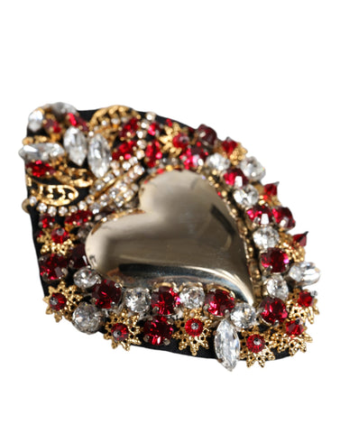Dolce & Gabbana Gold Tone Brass Sacred Heart Crystal Embellished Brooch - Retail Flare