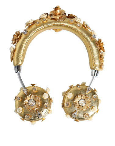 Dolce & Gabbana Gold Leather Floral Crystal Angel Headphones - Retail Flare