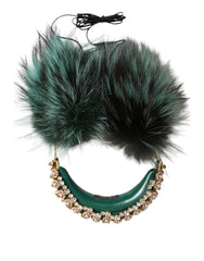 Dolce & Gabbana Green Gold Crystal Fur Headset Audio AUX Headphones - Retail Flare