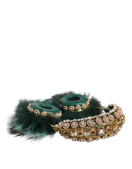 Dolce & Gabbana Green Gold Crystal Fur Headset Audio AUX Headphones - Retail Flare