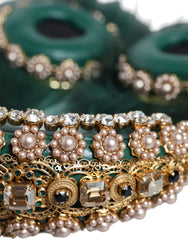 Dolce & Gabbana Green Gold Crystal Fur Headset Audio AUX Headphones - Retail Flare